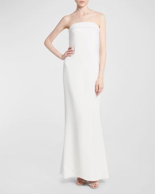 Satin Strapless Gown with Crystal Trim