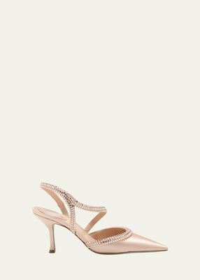 Satin Strass Ankle-Strap Cocktail Pumps