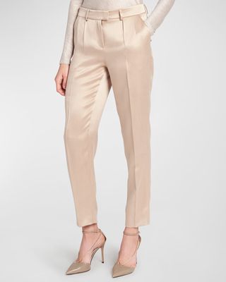 Satin Trouser Pants with Beaded Detail