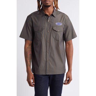 Saturdays NYC Bruce Stripe Short Sleeve Work Shirt in Dark Earth 