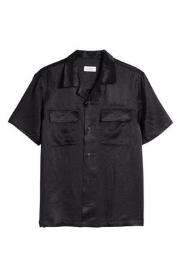 Saturdays NYC Canty Crinkle Satin Camp Shirt in Black