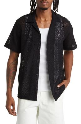 Saturdays NYC Canty Crochet Stitch Short Sleeve Button-Up Shirt in Black