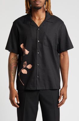 Saturdays NYC Canty Floral Impressions Linen Blend Camp Shirt in Black 