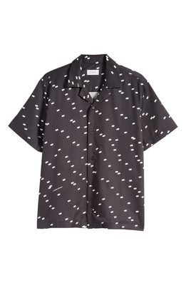 Saturdays NYC Canty Light Reflection Geo Print Short Sleeve Button-Up Shirt in Black