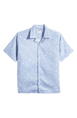 Saturdays NYC Canty Light Reflection Geo Print Short Sleeve Button-Up Shirt in Forever Blue