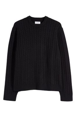 Saturdays NYC Nico Cable Stitch Crewneck Merino Wool Sweater in Black