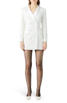 SAU LEE Alexis Tweed Long Sleeve Coat Minidress in Ivory