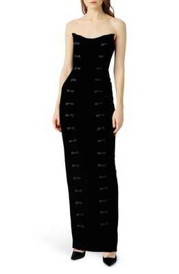 SAU LEE Amora Strapless Velvet Maxi Dress in Black