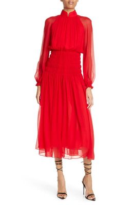 SAU LEE Renata Shirred Long Sleeve Silk Blouson Dress