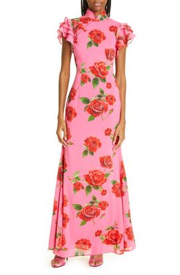 SAU LEE Sylvie Rose Ruffle Maxi Dress in Pink Multi