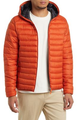 Save The Duck Akiva Nylon Puffer Jacket in Ginger Orange Lining Tartan