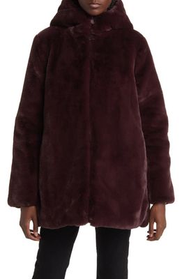 Save The Duck Bridget Reversible Faux Fur Hooded Jacket in Burgundy Black