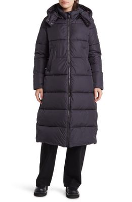 Save The Duck Colette Quilted Long Puffer Coat with Detachable Hood in Black