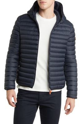 Save The Duck Donald Quilted Hooded Water Resistant Insulated Puffer Jacket in Blue Black