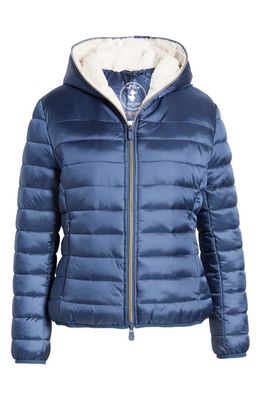 Save The Duck Elvira Water Resistant Hooded Puffer Jacket in Navy Blue