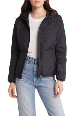 Save The Duck Feba Water Repellent Quilted Hooded Jacket in Black