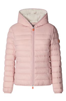 Save The Duck Gwen Wind & Water Resistant Hooded Puffer Jacket in Blush Pink