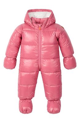 Save The Duck Hooded Quilted Snowsuit with Removable Mittens in Bloom Pink