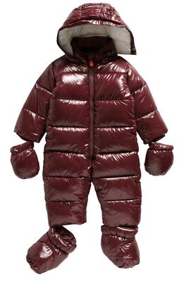 Save The Duck Hooded Quilted Snowsuit with Removable Mittens in Burgundy Black