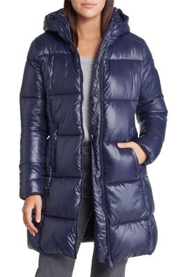 Save The Duck Ines Water Resistant Long Puffer Coat in Blue Black
