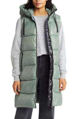 Save The Duck Iria Long Puffer Vest in Seaweed Green