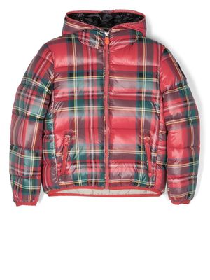 Save The Duck Kids check-print puffer jacket - Red