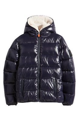 Save The Duck Kids' Gavin Water Repellent Hooded Puffer Jacket in Blue Black