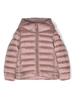 Save The Duck Kids logo-appliqué hooded padded jacket - Pink