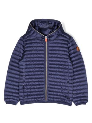 Save The Duck Kids logo-patch hooded padded jacket - Blue