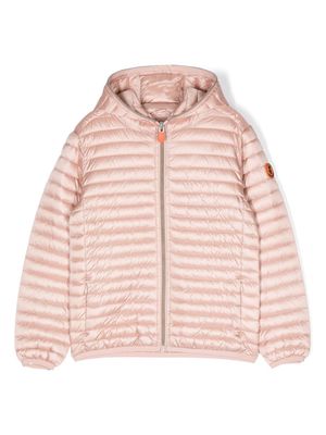 Save The Duck Kids logo-patch hooded padded jacket - Pink