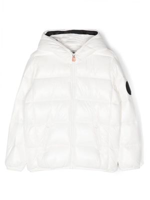 Save The Duck Kids logo-patch hooded padded jacket - White