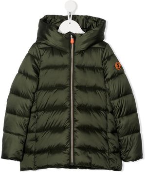 Save The Duck Kids logo-patch hooded puffer jacket - Green