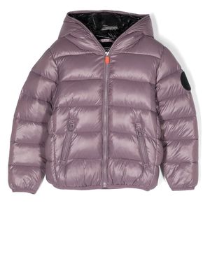 Save The Duck Kids logo-patch hooded puffer jacket - Purple