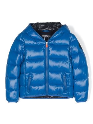 Save The Duck Kids logo-patch padded hooded jacket - Blue