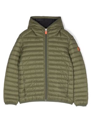 Save The Duck Kids logo-patch padded hooded jacket - Green