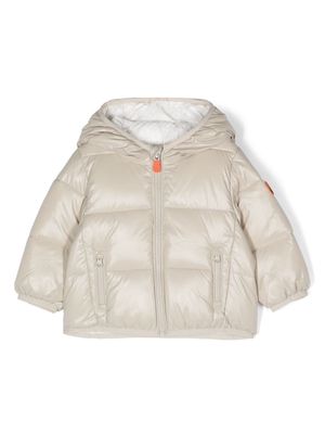 Save The Duck Kids logo-patch padded hooded jacket - Neutrals