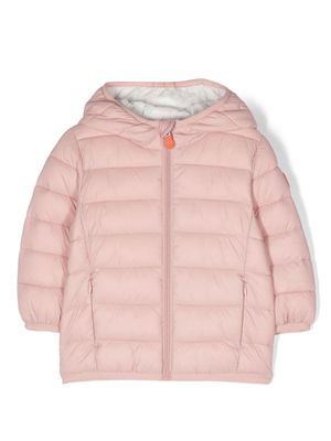 Save The Duck Kids logo-patch padded hooded jacket - Pink