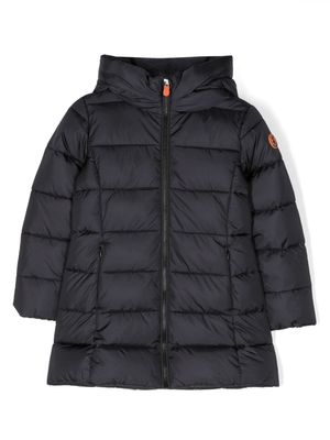 Save The Duck Kids logo-patch quilted hooded coat - Black