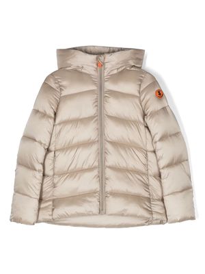 Save The Duck Kids logo-patch quilted hooded jacket - Neutrals