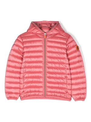 Save The Duck Kids logo-patch quilted hooded jacket - Pink