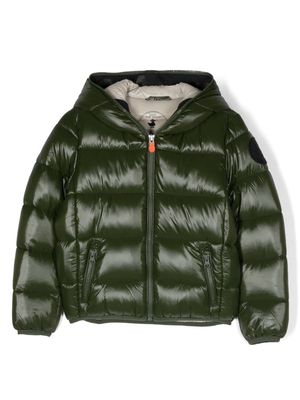 Save The Duck Kids logo-patch zip-up padded jacket - Green