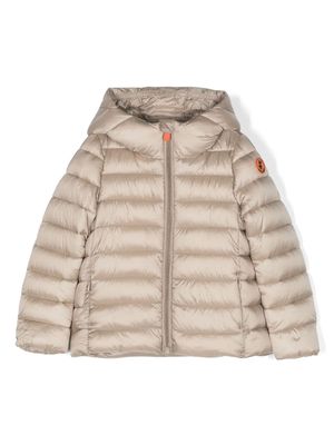 Save The Duck Kids logo-patch zip-up padded jacket - Neutrals