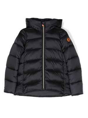 Save The Duck Kids padded logo-patch hooded jacket - Black