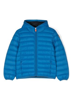 Save The Duck Kids quilted logo-patch hooded jacket - Blue