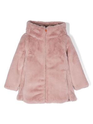 Save The Duck Kids reversible faux-fur hooded jacket - Pink