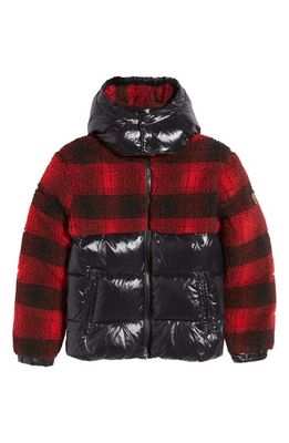Save The Duck Kids' Zai Hooded Recycled Polyester Puffer Jacket in Check Flame Red Black