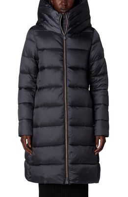 Save The Duck Lysa Quilted Hooded Longline Coat in Ebony Grey