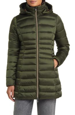 Save The Duck Reese Water Repellent Longline Puffer Jacket in Pine Green