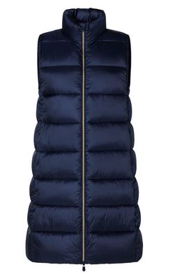 Save The Duck Skyler Mix Channel Quilted Wind & Water Repellent Long Puffer Vest in Blue Black