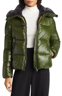 Save The Duck Women's Moma Faux Fur Lined Water Repellent Puffer Jacket in Pine Green
